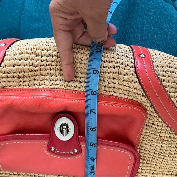 COACH 22904 Woven Straw Pocket Tote with orange/red leather accents - Picture 16 of 16